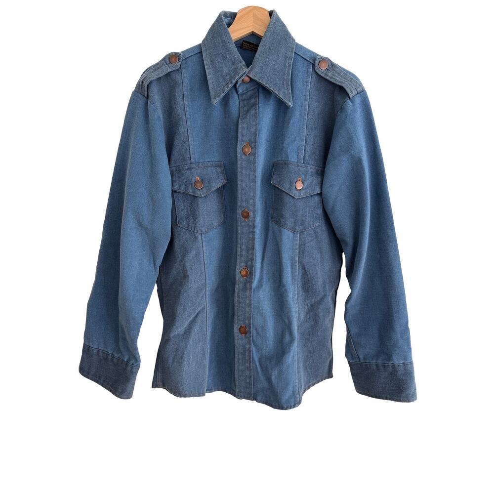 Vintage 70’s Big Yank Mens M Work Shirt Chambray Cotton Blend Utility Classic